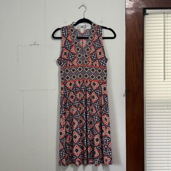 Wisp Orange Blue Printed Jersey Dress 4 Petite - Picture 1 of 5